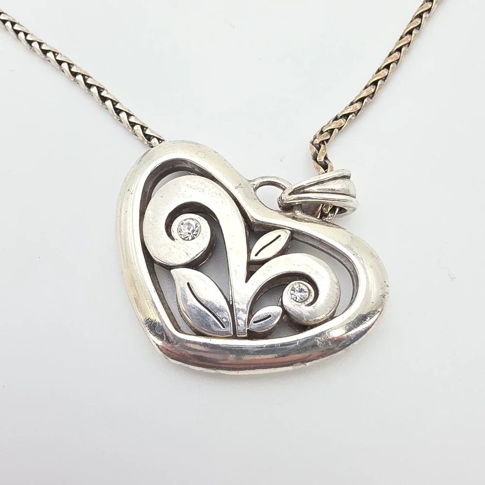 BRIGHTON 'Eve's Delight Heart' Necklace Open Scrollwork Silver Plate 18